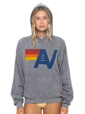 Aviator Nation Logo Pullover Relaxed Hoodie Gray Heather Gray Size XS MSRP $189
